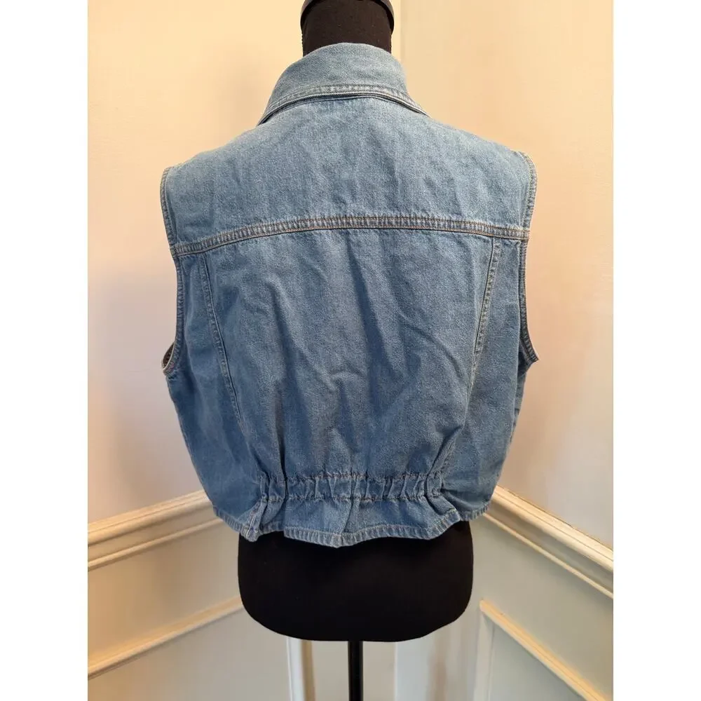 Vintage 90s Joyride Medium Wash Denim Zip-Up Utility Vest Grungr Work Wear Cargo
